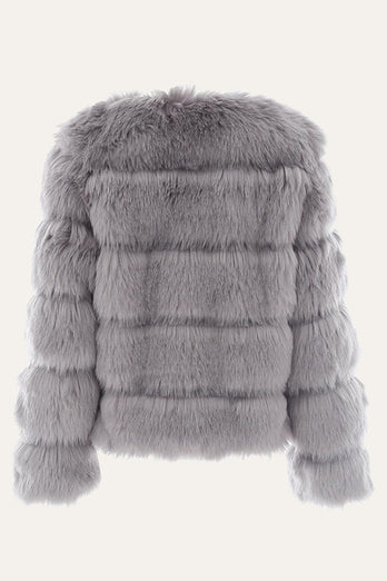 Grey Fluffy Cropeed Shawl Lapel Faux Fur Shearling Coat