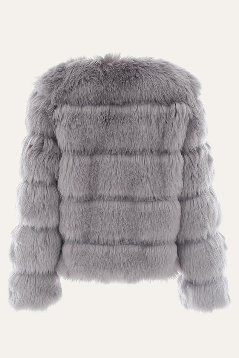Load image into Gallery viewer, Grey Fluffy Cropeed Shawl Lapel Faux Fur Shearling Coat