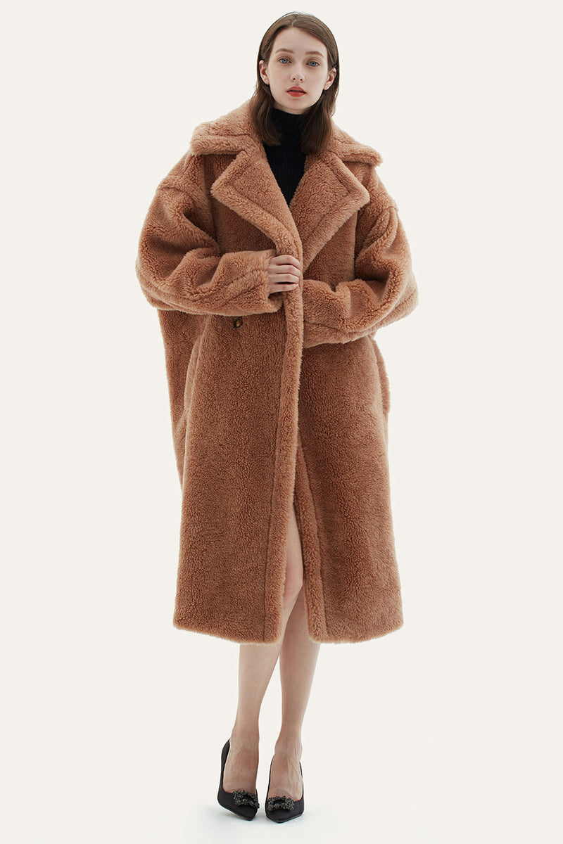 Load image into Gallery viewer, Camel Lapel Fleece Oversized Long Fuzzy Teddy Coat