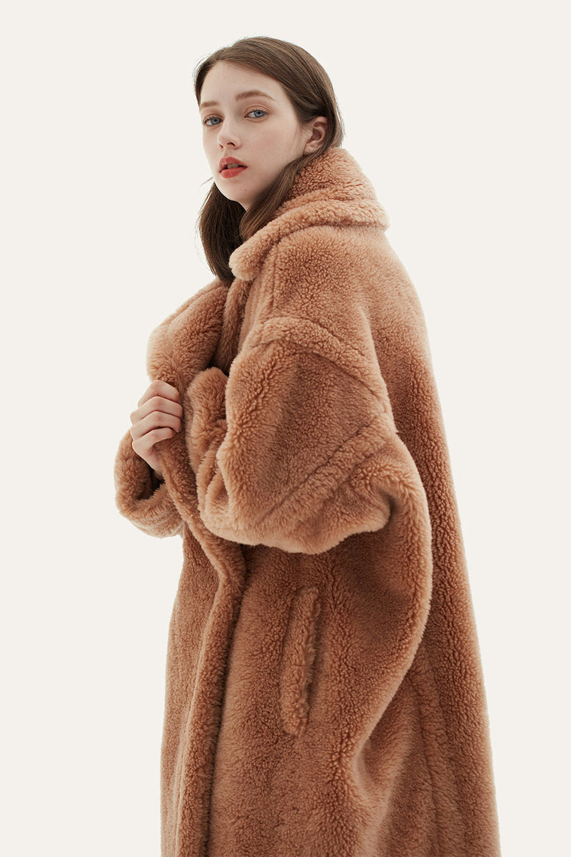 Load image into Gallery viewer, Camel Lapel Fleece Oversized Long Fuzzy Teddy Coat