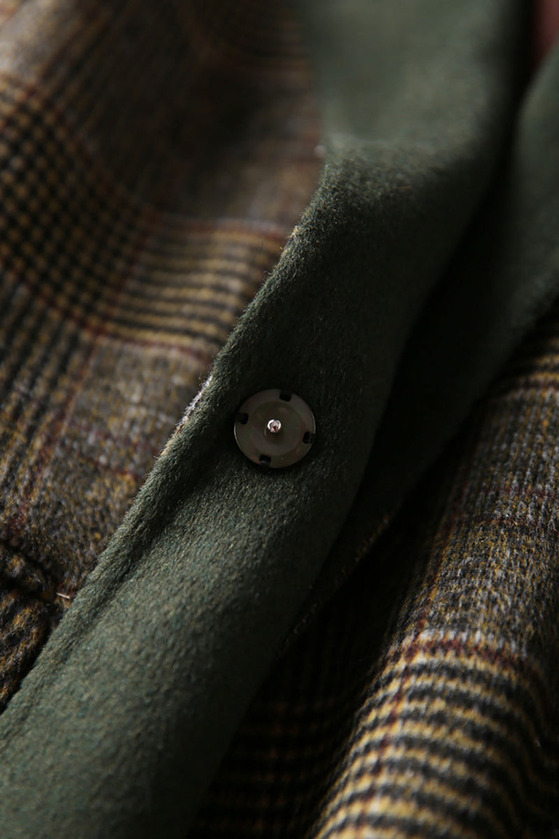Load image into Gallery viewer, Grey Wool Blend Plaid One Button Lapel Neck Coat