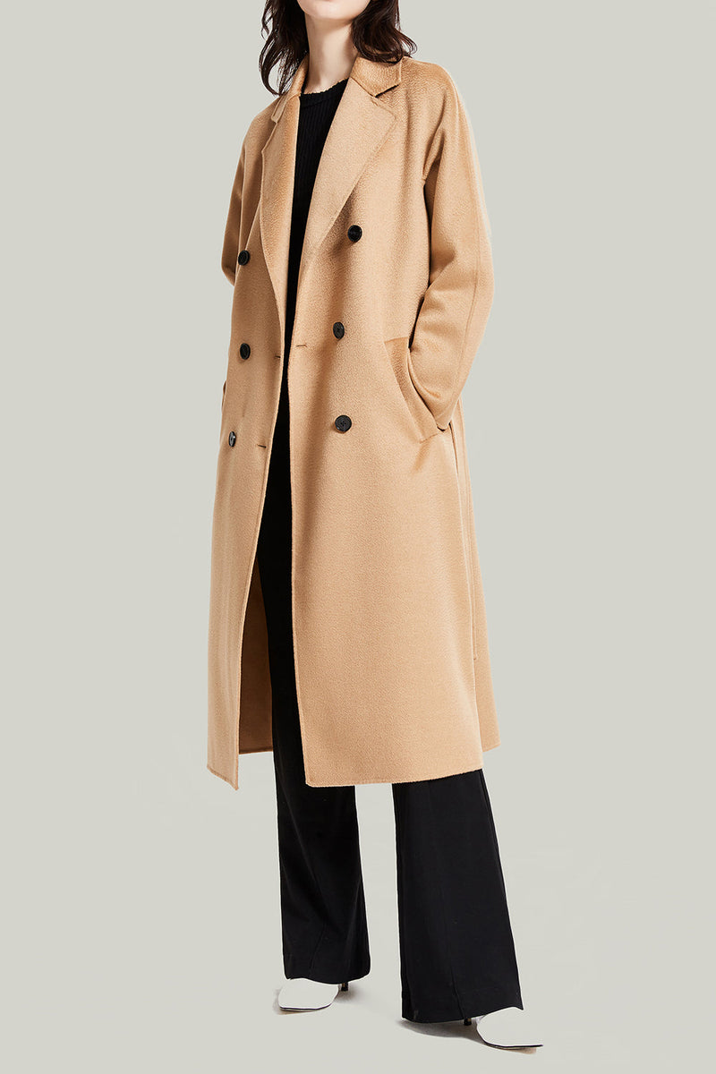 Load image into Gallery viewer, Camel Double Breasted Belted Wool Coat With Pockets