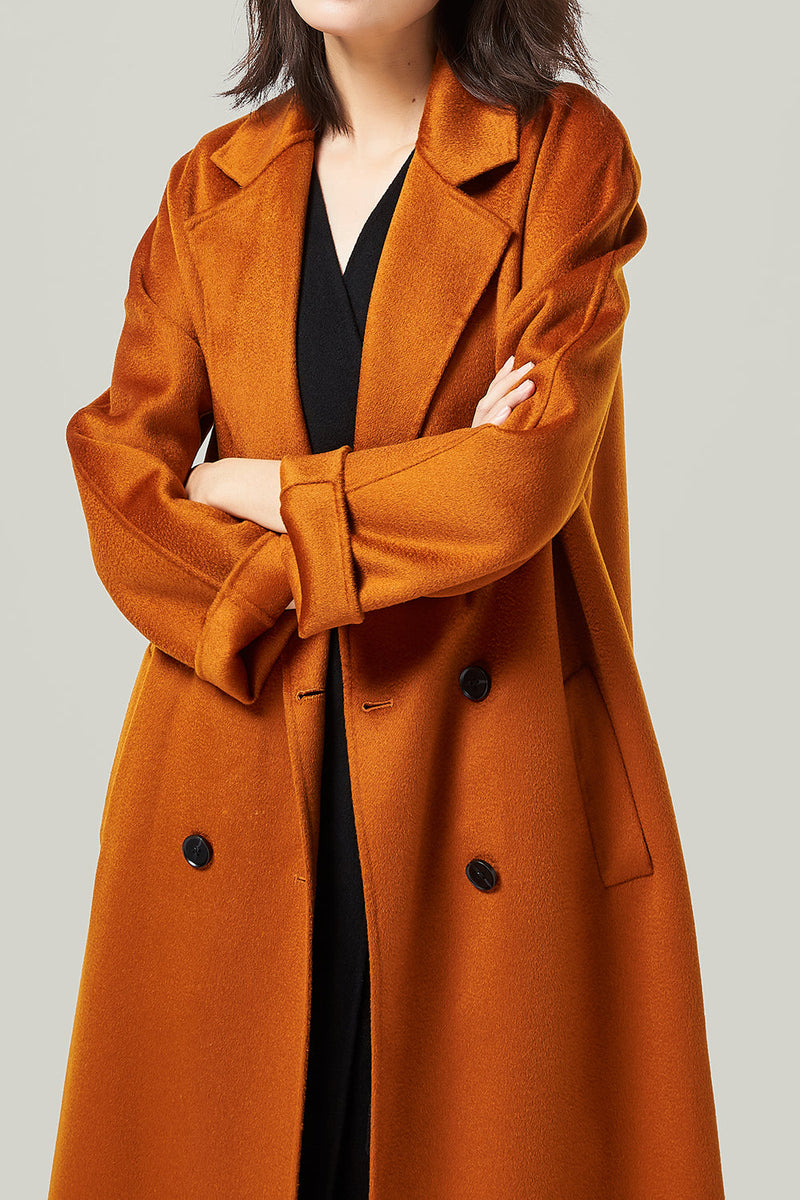 Load image into Gallery viewer, Camel Double Breasted Belted Wool Coat With Pockets