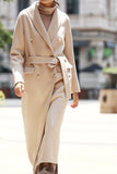 Camel Lapel Neck Buttons Belted Wool Coat