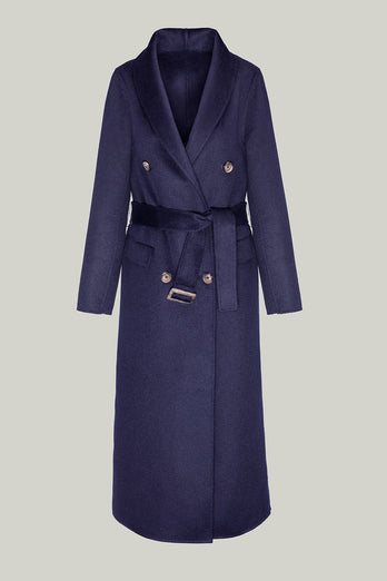 Camel Lapel Neck Buttons Belted Wool Coat