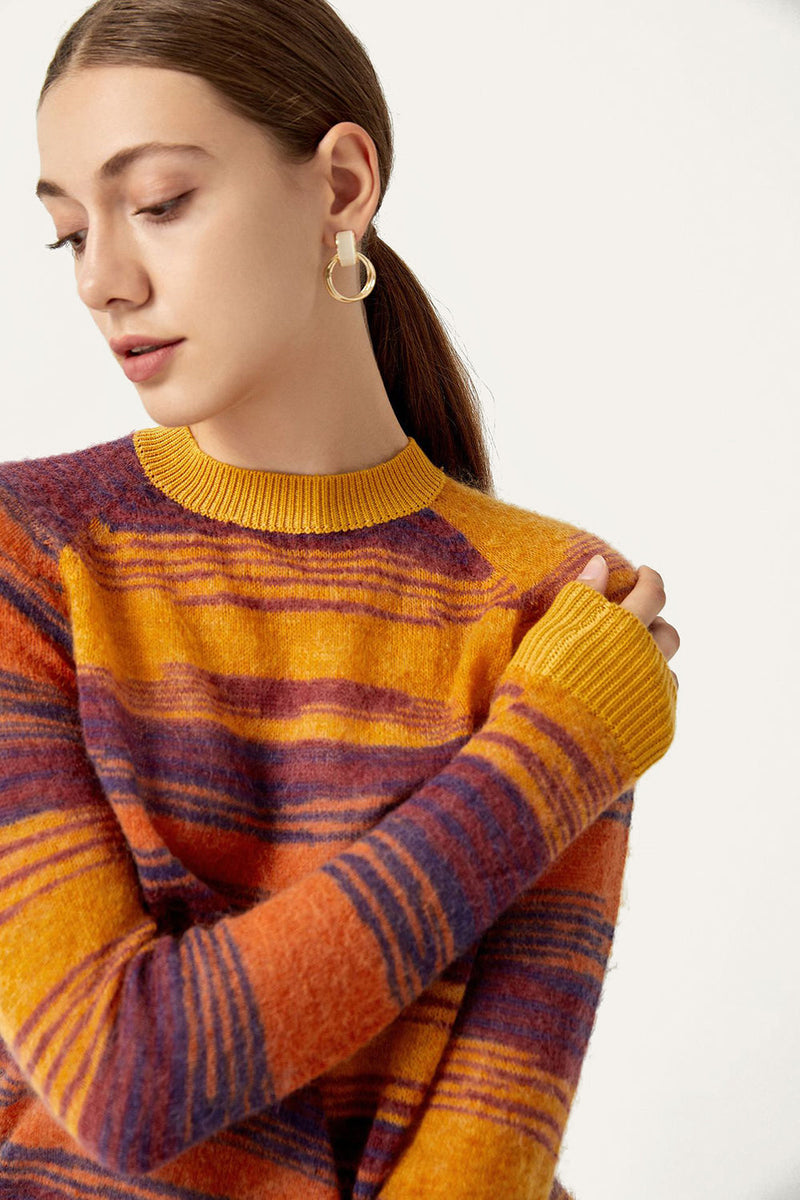 Load image into Gallery viewer, Green Stripes Cropped Mock Neck Sweater