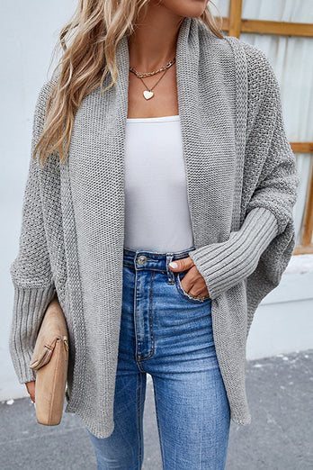Grey Knitted Poncho Cardigan Sweater
