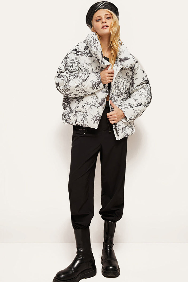 Load image into Gallery viewer, Stand-Up Collar Ink painting Warm White Duck Down Jacket