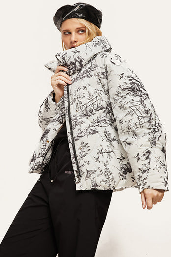 Stand-Up Collar Ink painting Warm White Duck Down Jacket