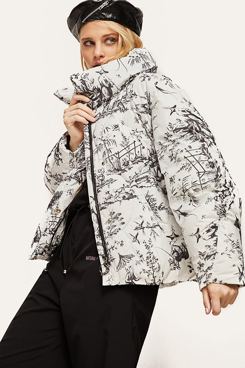 Load image into Gallery viewer, Stand-Up Collar Ink painting Warm White Duck Down Jacket