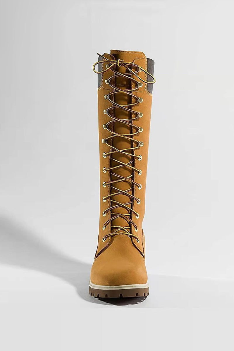 Load image into Gallery viewer, Yellow Lace-Up High Boots