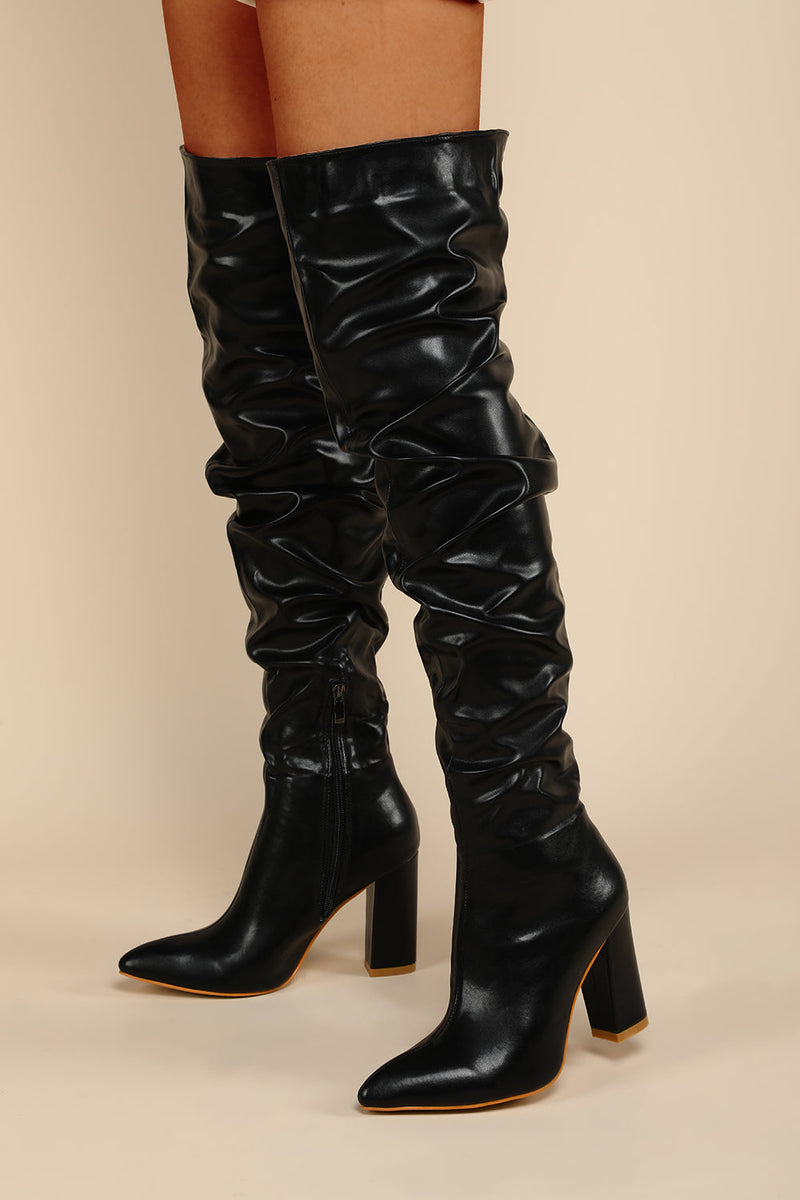 Load image into Gallery viewer, Black Chunky High-Heeled High Boots