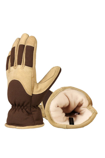 Khaki and Brown Color Block Gloves