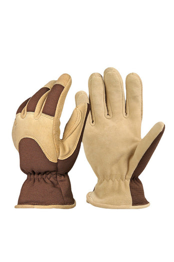 Khaki and Brown Color Block Gloves