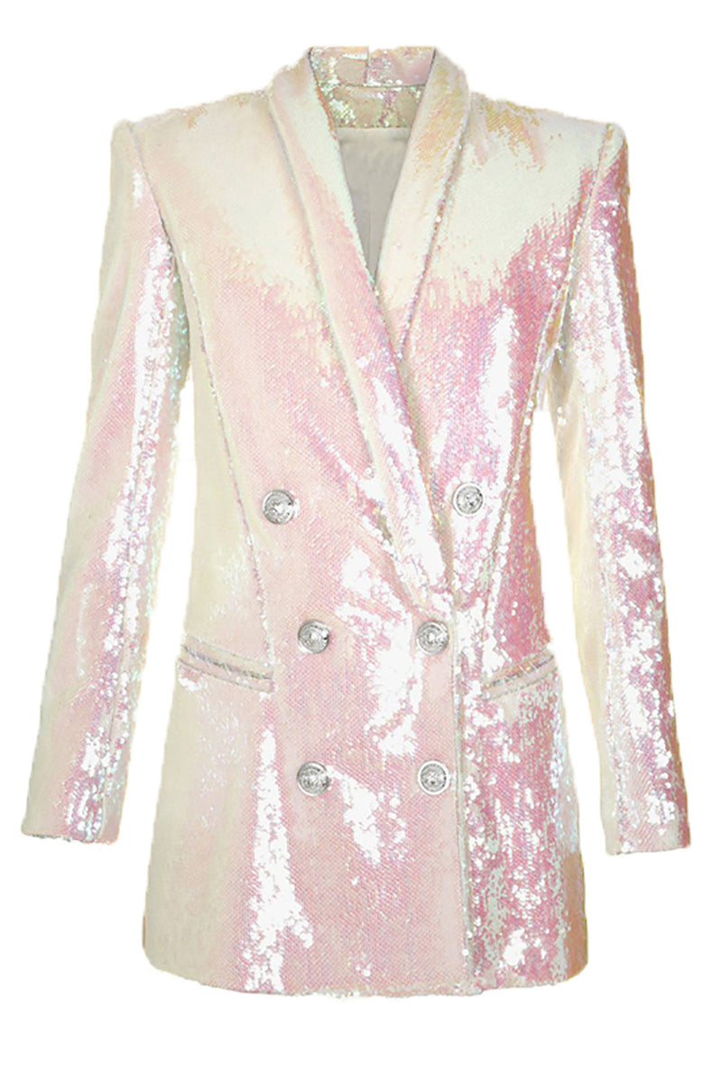 Load image into Gallery viewer, Sparkly White Fitted Sequins Prom Blazer For Women