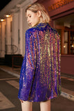 Sparkly Purple Sequins Oversized Longline Prom Blazer For Women