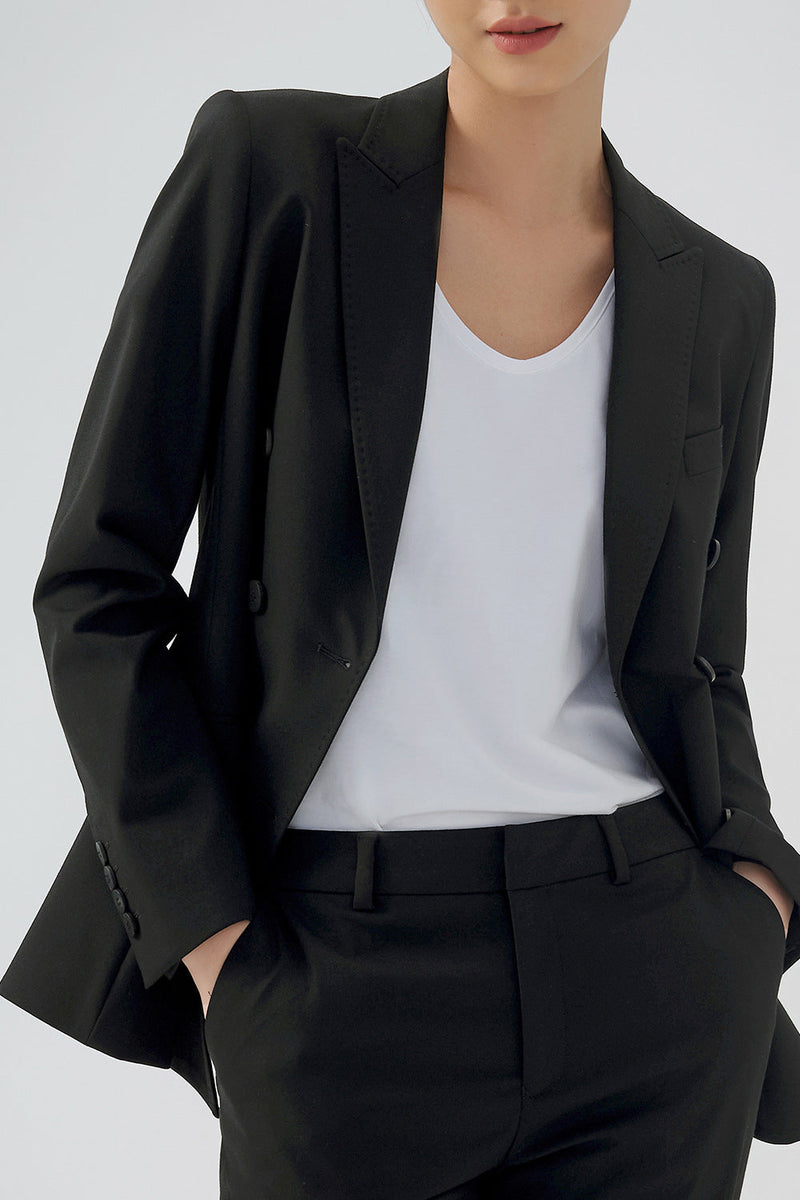 Load image into Gallery viewer, Black Double Breasted Peak Lapel Women Party Blazer