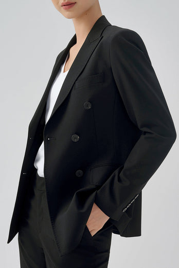 Black Double Breasted Peak Lapel Women Party Blazer