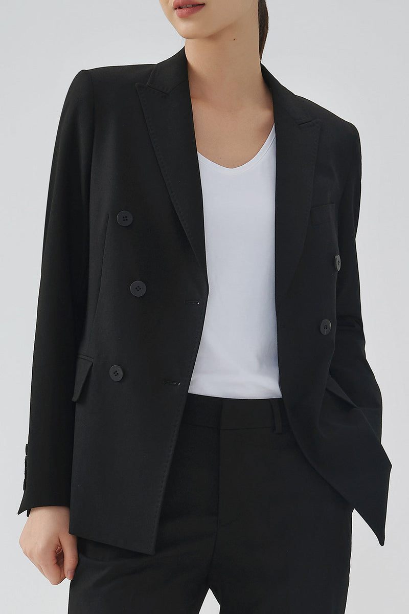 Load image into Gallery viewer, Black Double Breasted Peak Lapel Women Party Blazer