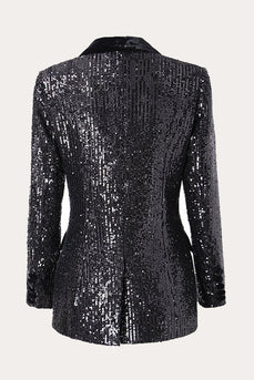 Sparkly Black Sequins Double Breasted Women Prom Blazer
