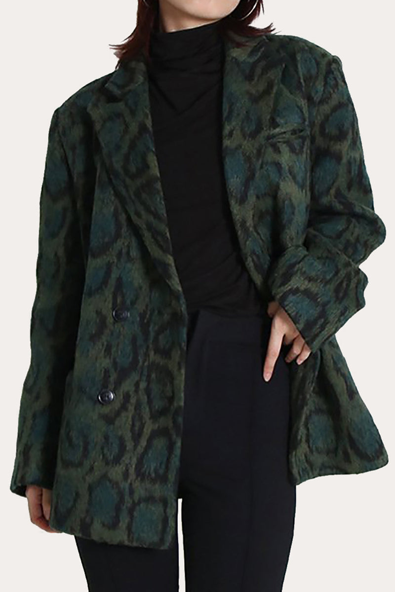 Load image into Gallery viewer, Green Leopard Printed Vintage Women Casual Blazer