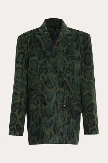 Green Leopard Printed Vintage Women Casual Blazer
