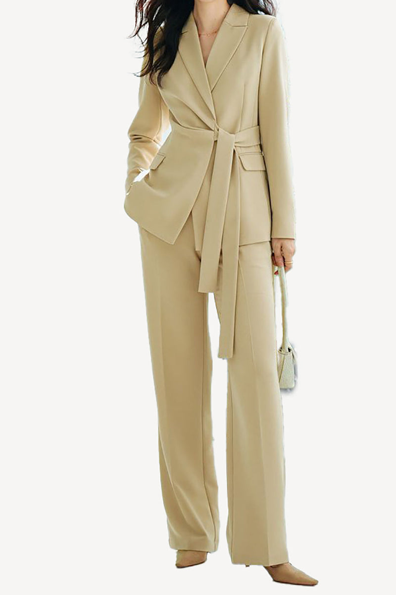 Load image into Gallery viewer, Khaki 2 Piece Notched Lapel Women Suits with Belt