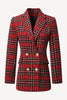 Load image into Gallery viewer, Red Plaid Tweed Double Breasted Women Blazer