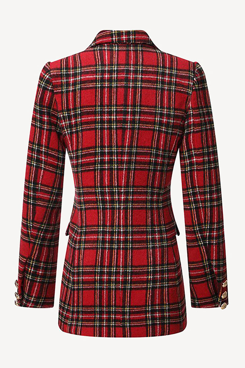 Load image into Gallery viewer, Red Plaid Tweed Double Breasted Women Blazer