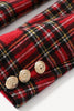 Load image into Gallery viewer, Red Plaid Tweed Double Breasted Women Blazer