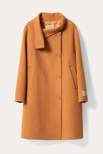 Brown Asymmetrical Neck Long Oversized Wool Coat