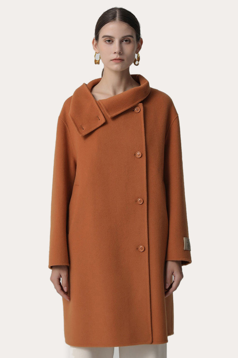 Load image into Gallery viewer, Brown Asymmetrical Neck Long Oversized Wool Coat