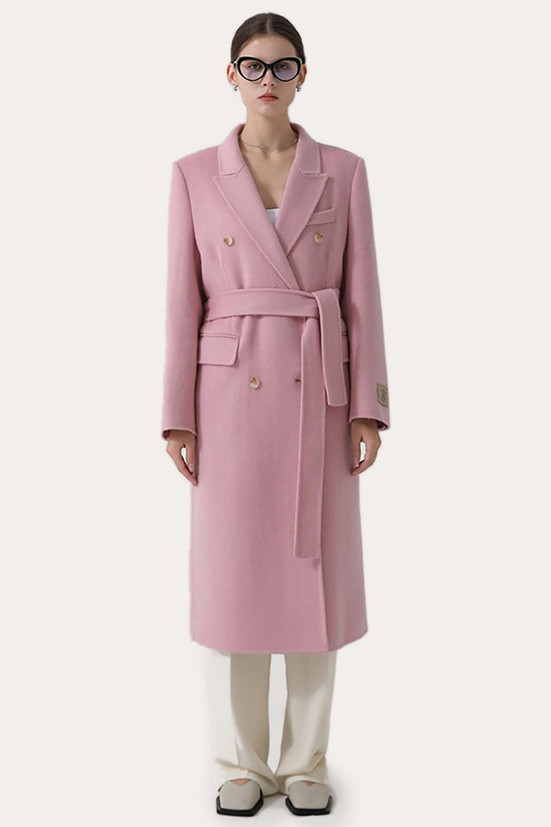 Load image into Gallery viewer, Pink Peak Lapel Double Breasted Long Women Wool Coat