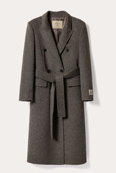Dark Grey Double Breasted Peak Lapel Long Slim Fit Wool Coat