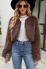 Load image into Gallery viewer, Apricot Open Front Shearling Faux Fur Cropped Coat
