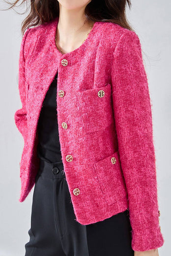 Fuchsia Shawl Lapel Button Cropped Women Coat