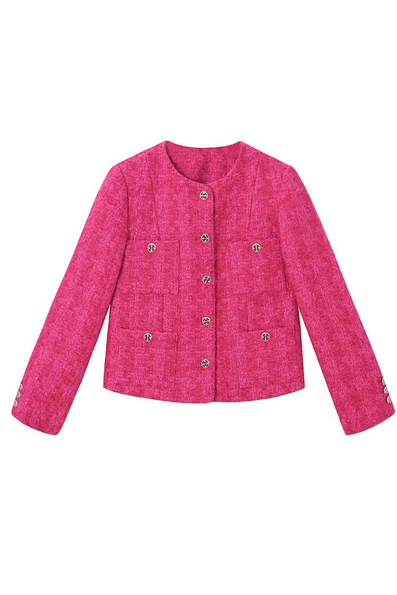 Load image into Gallery viewer, Fuchsia Shawl Lapel Button Cropped Women Coat