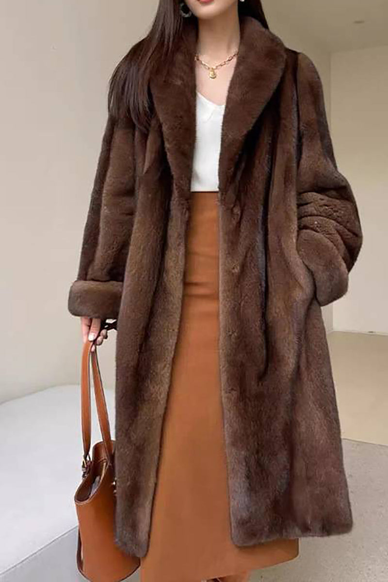 Load image into Gallery viewer, Coffee Open Front Faux Fur Long Women Fluffy Coat