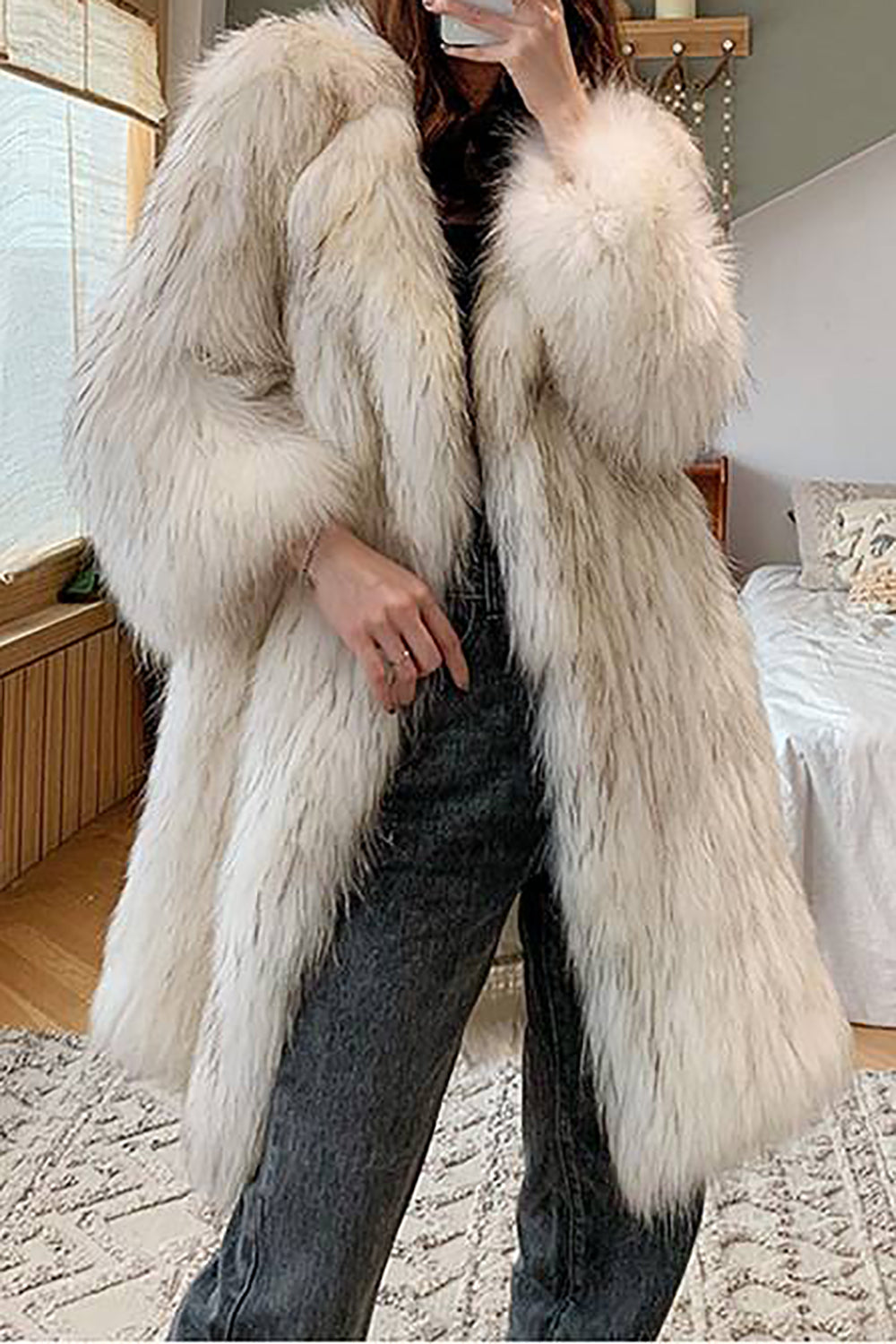 Ladies white fur coat best sale