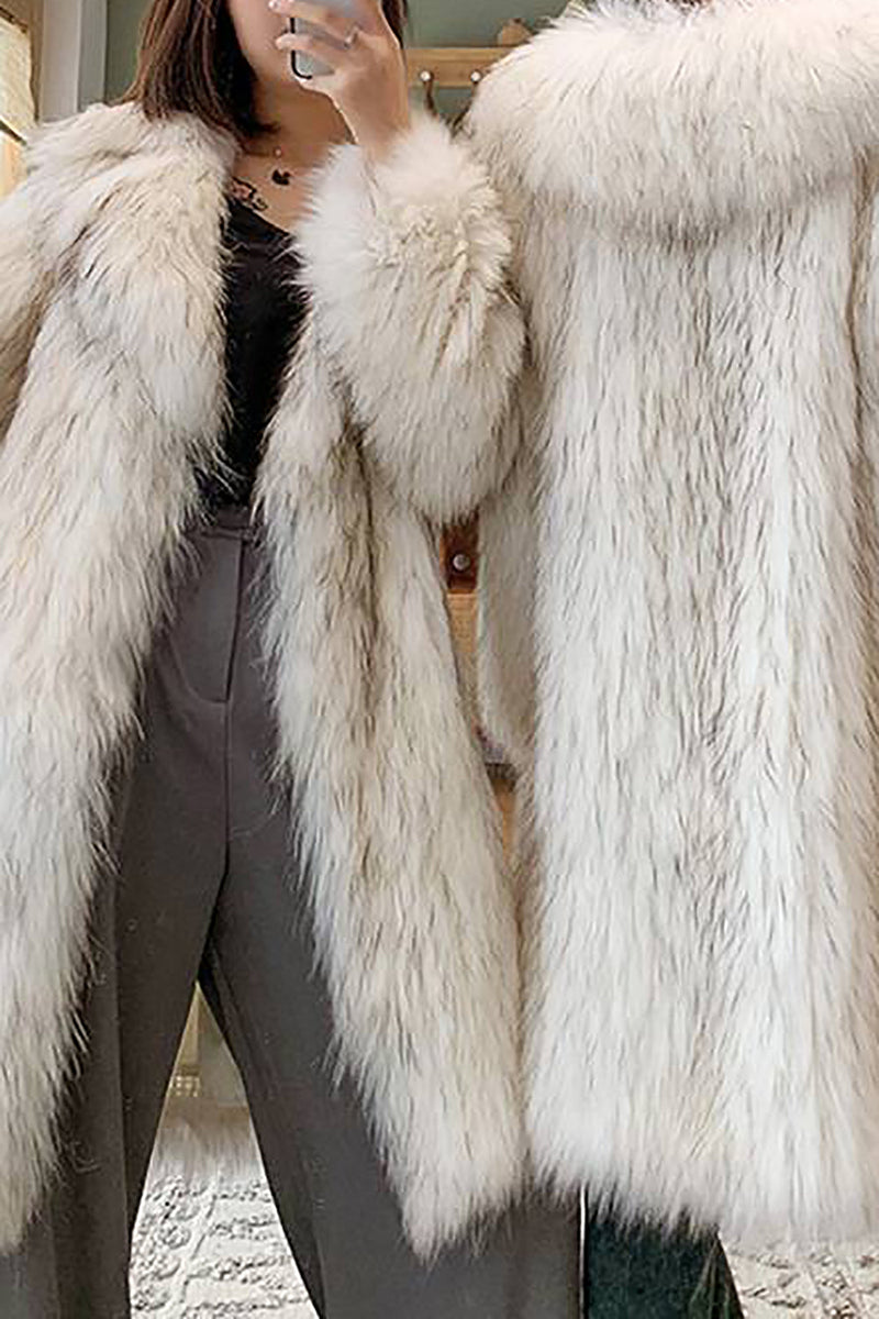 Load image into Gallery viewer, White Open Front Fluffy Long Shearling Faux Fur Coat