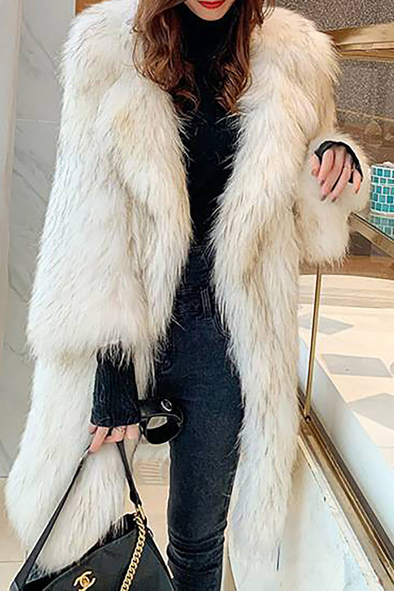 Load image into Gallery viewer, White Open Front Fluffy Long Shearling Faux Fur Coat