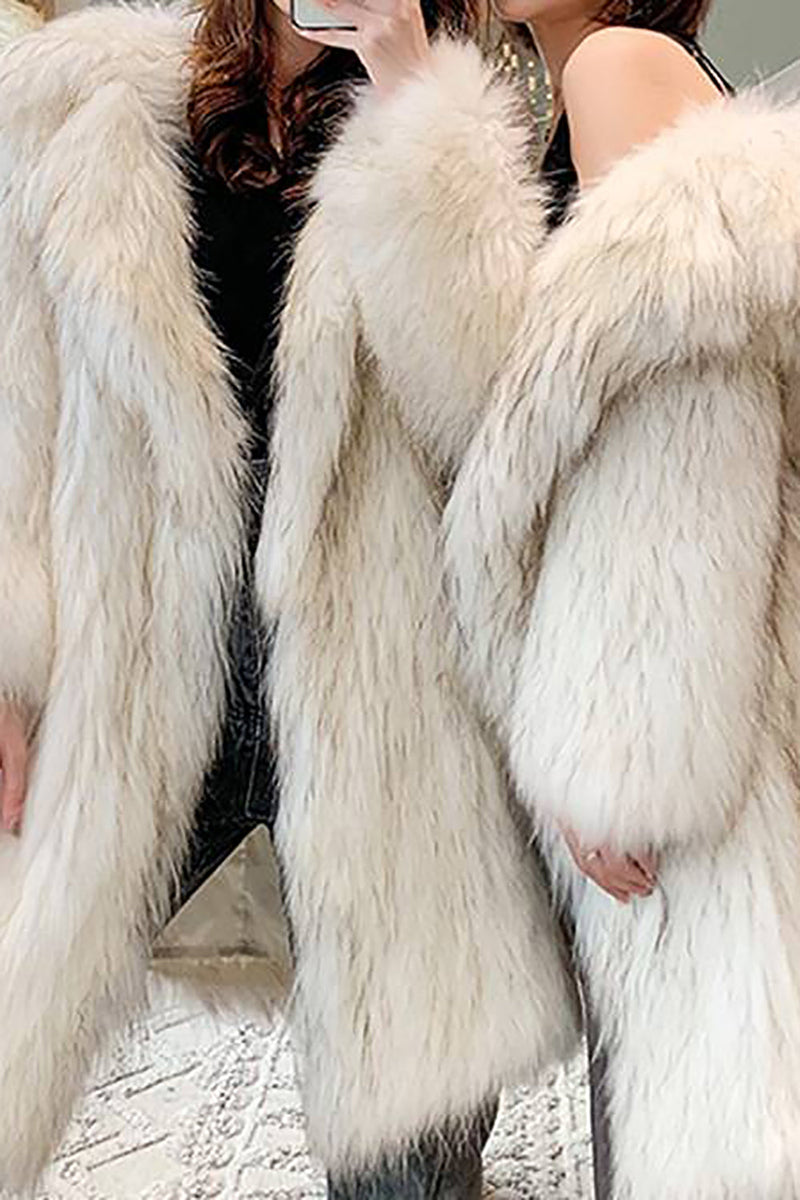 Load image into Gallery viewer, White Open Front Fluffy Long Shearling Faux Fur Coat