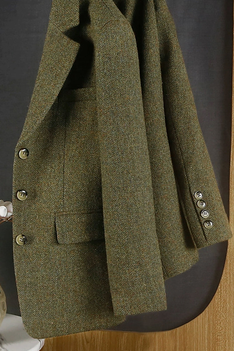 Load image into Gallery viewer, Green Notched Lapel Tweed Women Blazer