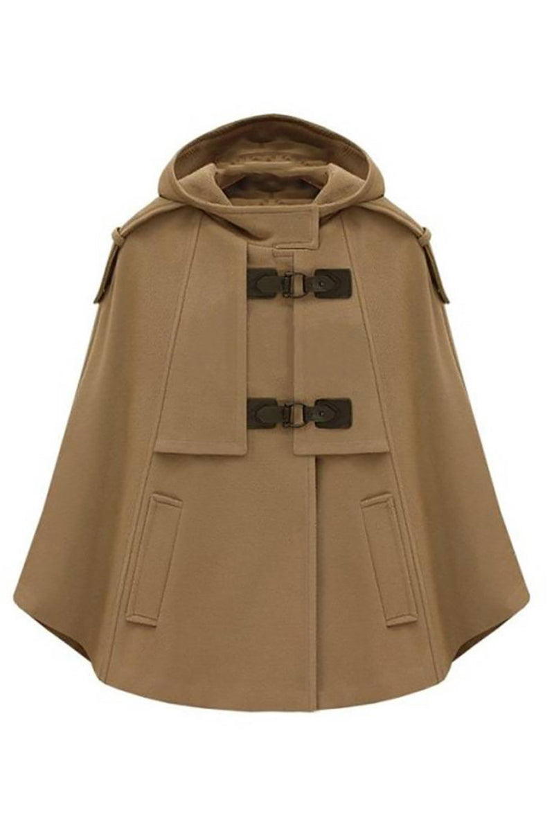 Load image into Gallery viewer, Camel Hooded Buckled Women Cowl Coat