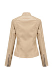 Black Zipper Front Fitted PU Women Jacket