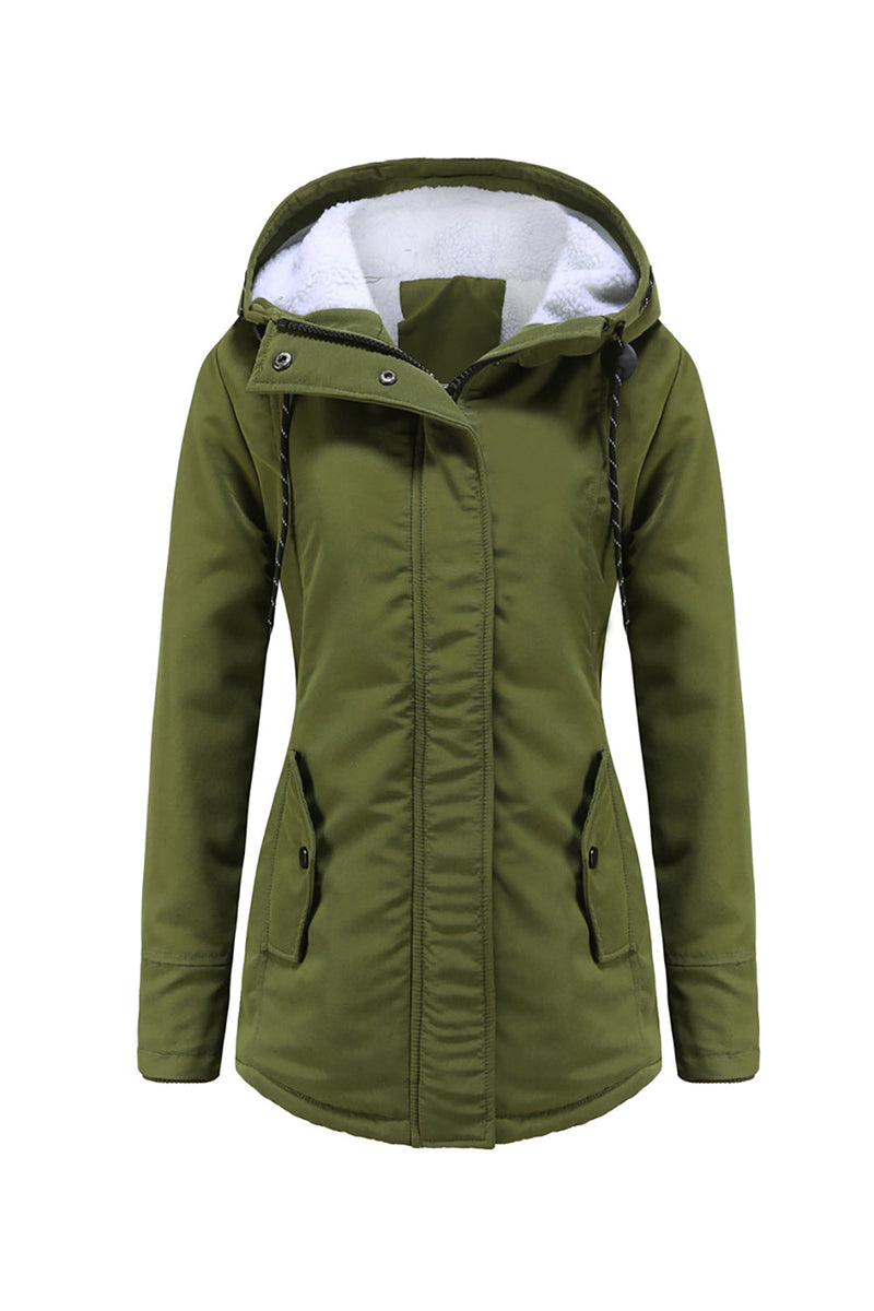 Load image into Gallery viewer, Winter Black Hooded Drawstring ZipperThickened Padded Jacket