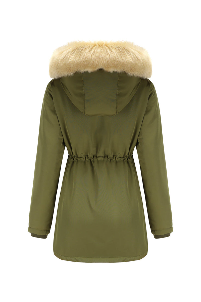 Load image into Gallery viewer, Thickened Army Green Drawstring Hooded Mid Coat