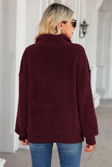 Burgundy Fleece Sweatshirt Jacket with Zip Pockets