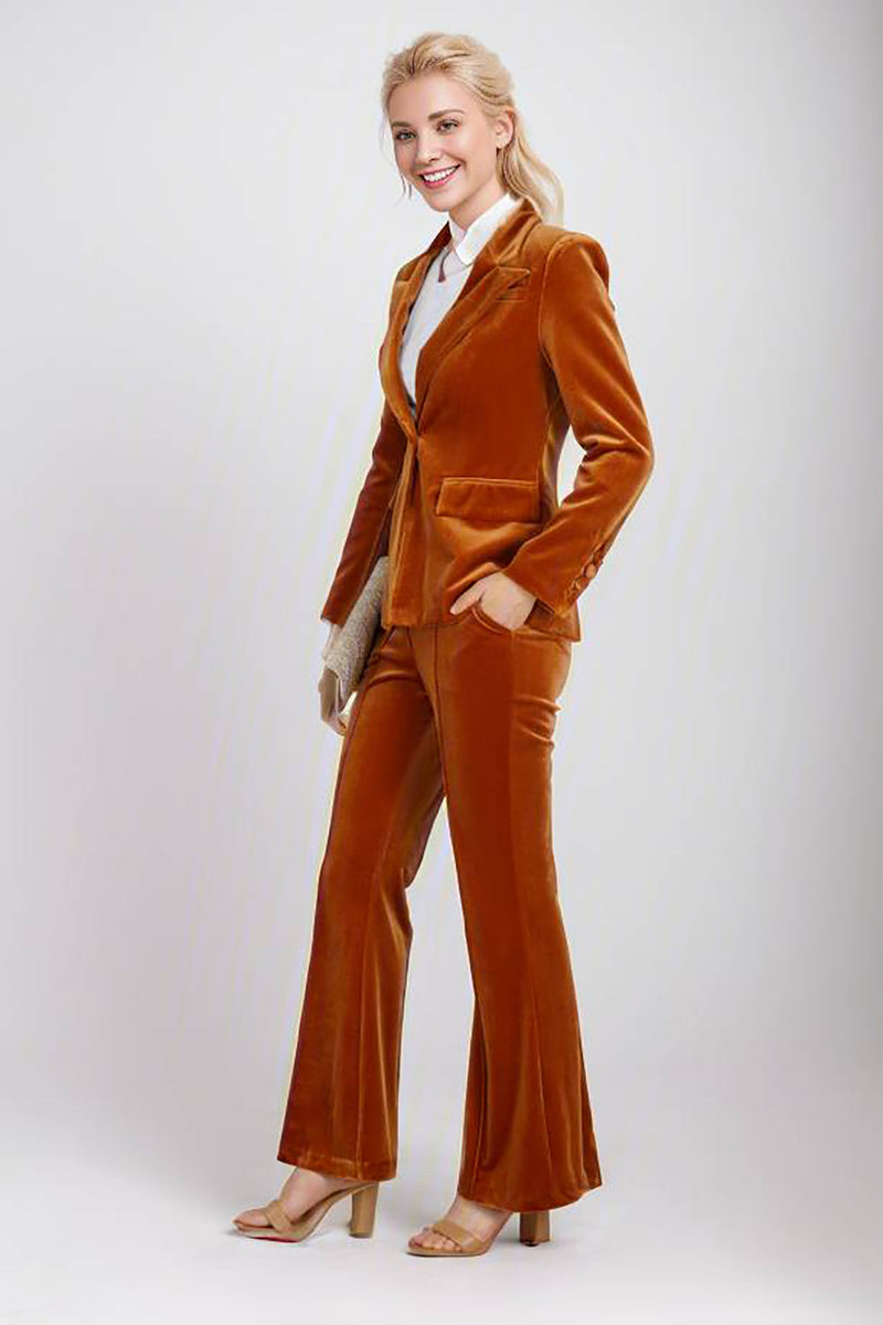 Load image into Gallery viewer, Brown Velvt 2 Piece Fitted Women Party Suits