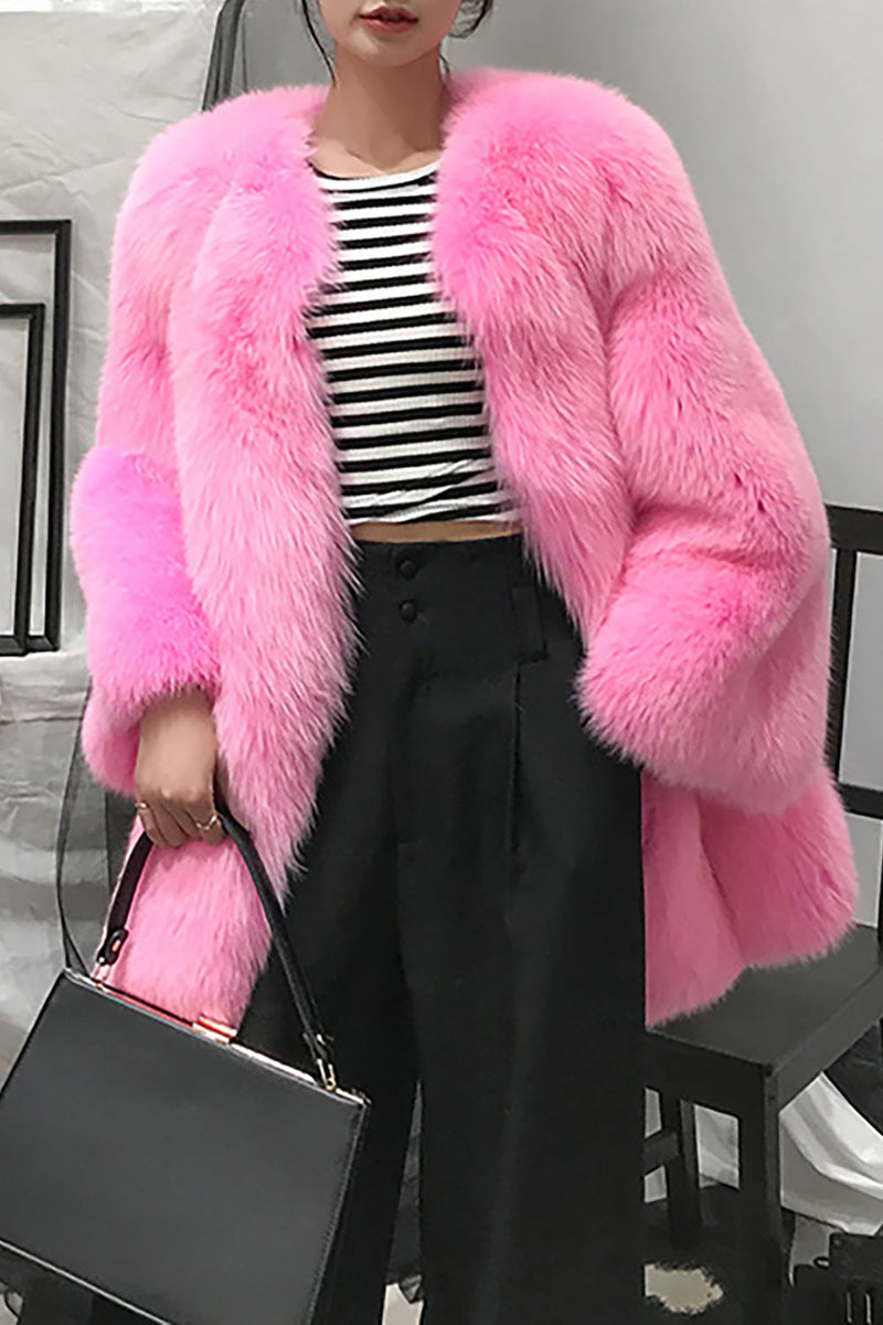 Load image into Gallery viewer, Hot Pink Shawl Lapel Oversized Faux Fur Women Coat